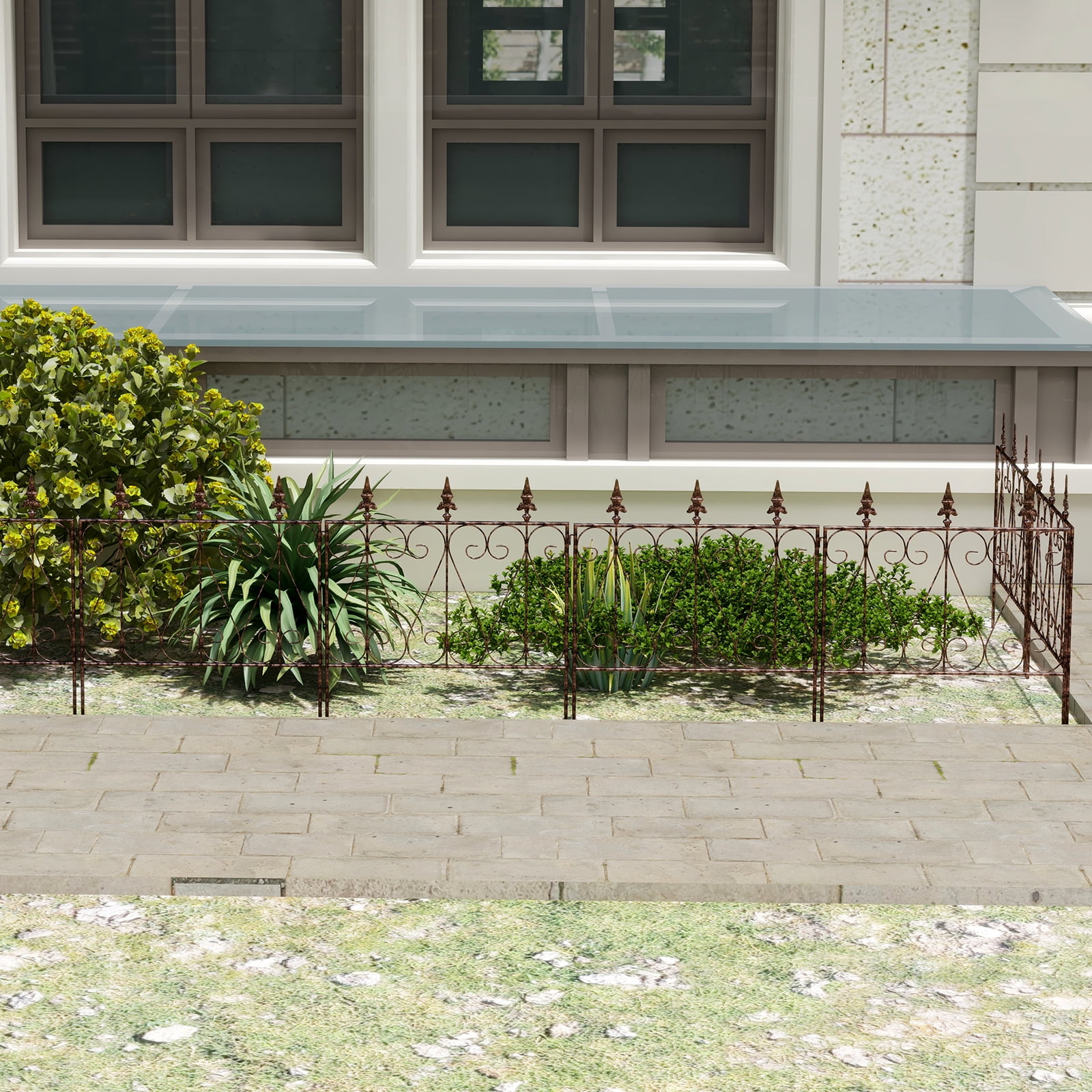 Kinbor 5 Panels Decorative Garden Fence Border Metal Garden Fencing Animal Barrier for Dogs Flower Edging for Yard, Black Gold