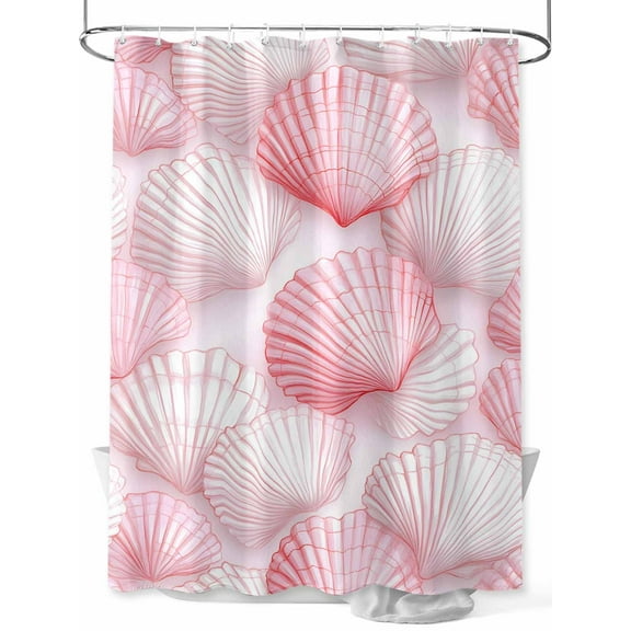 Shower Curtain, Coastal Light Pink Seashell Ocean Beach Summer Washable Shower Curtain with Hooks Bath Decor Fabric Shower Curtains for Bathroom, Hotel, Stalls, Bathtubs, 48x72 Inch