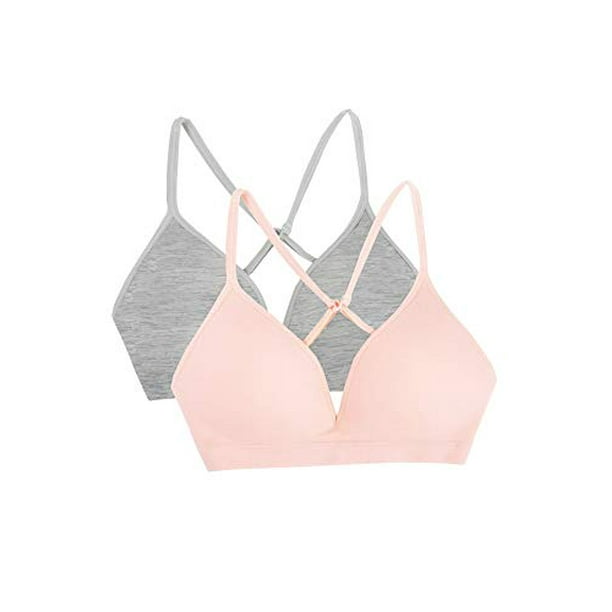 Fruit of the Loom Girls Seamless Soft Cup Bra, 2-Pack, Grey Heather  Blushing Rose, 36