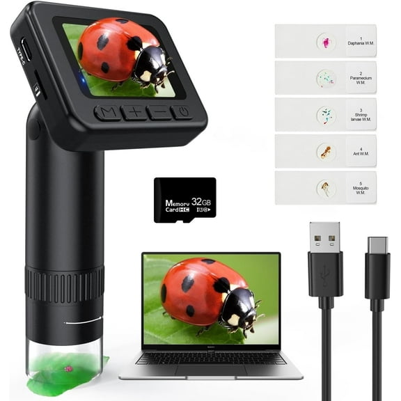 YANWEN 50X-1000X Magnification Digital Microscope with 2-31MP Photos, 1080P Video, 32GB TF Card, for kids Ages 8-12