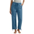 thumbnail image 2 of Byworldtasic Casual Pants for Women Elastic Drawstring Waist Trousers with Cinchable Ankles Soft Breathable Pants, 2 of 5