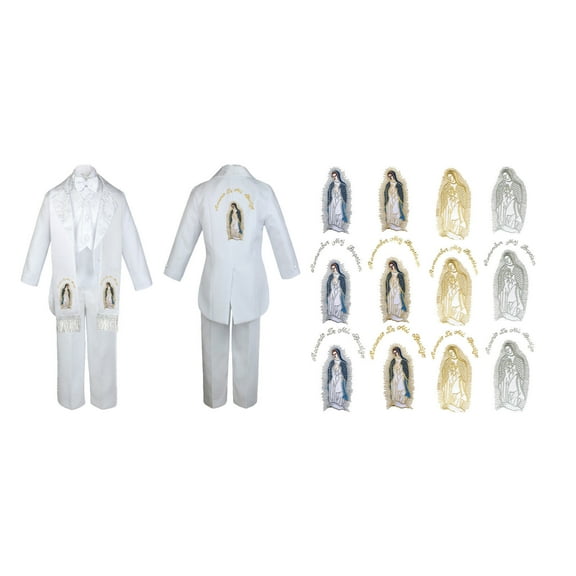 Infant Boy Christening Baptism White Tail Tux Guadalupe Stole & Back Sm-7