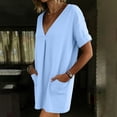 thumbnail image 5 of Efsteb Women's Cotton Tunic Dress V-Neck Short Sleeve Casual Loose Fit Short Dress with Side Pockets （Sky Blue,L）, 5 of 7