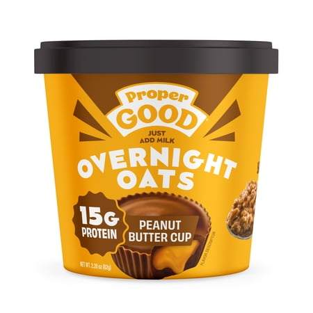 Proper Good Peanut Butter Cup Overnight Oats  15g Protein  Shelf-Stable 2.2 oz Tub