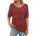 thumbnail image 2 of Womens Short Sleeve Sweaters Summer Round Neck Pullover Sweater Crochet Tops Red XL, 2 of 9