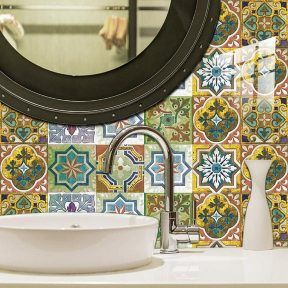 10Pcs/Set Peel and Stick Tile DIY Decor Retro Wall Sticker Removavle Waterproof Backsplash Decals Mural for Kitchen Bathroom Tiles 5.9"x5.9"