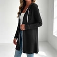 thumbnail image 6 of Women Long Vertical Ribbed Knit Hooded Sevevn Cardigan Full Zip Drawstring Dual Side Pockets Long Sleeve Casual Outer Coat For Spring Fall, 6 of 8