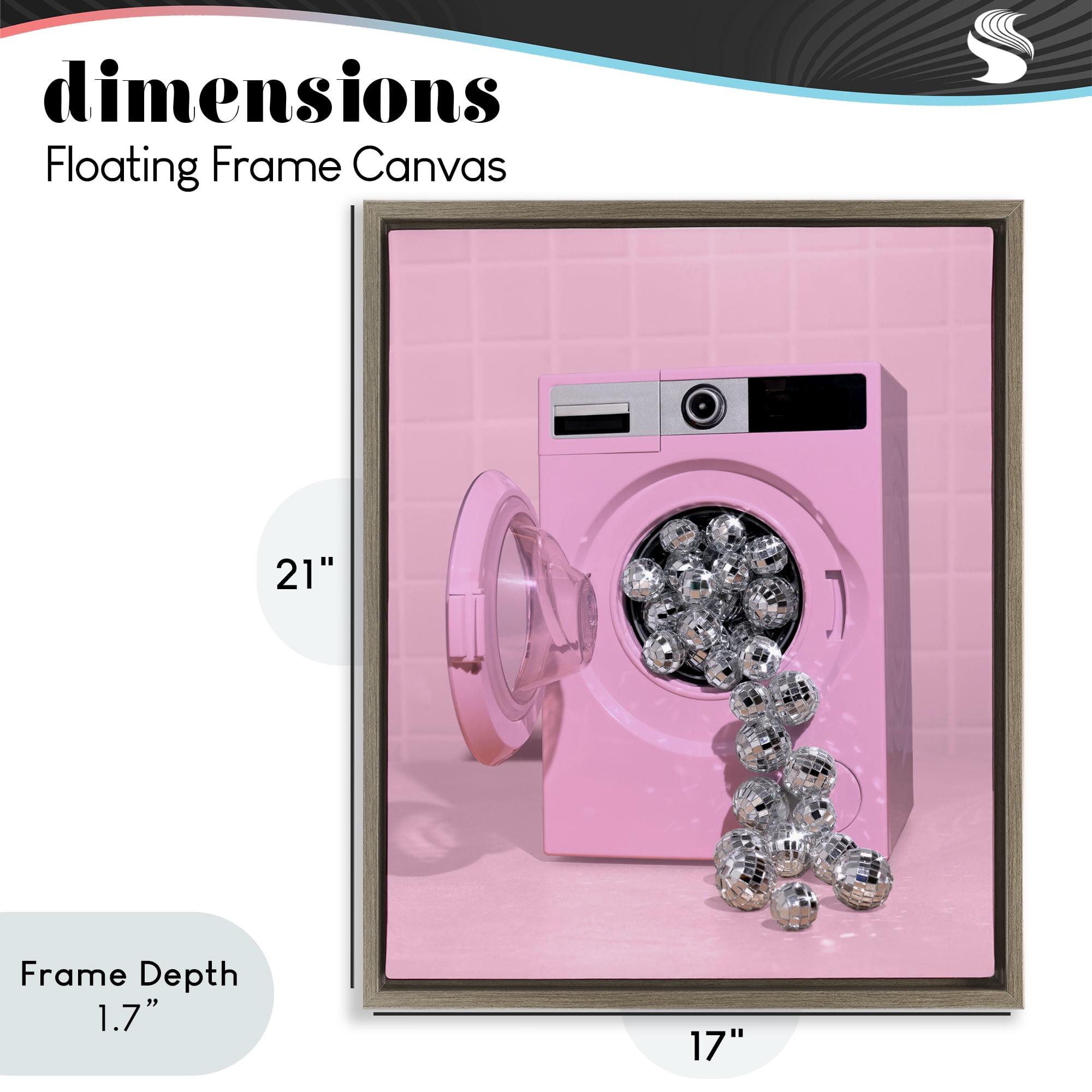 Stupell Industries Disco Laundry Machine over Pink Brown Framed Floater Canvas Wall Art, design by LISH Creative