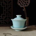 thumbnail image 2 of Gaiwan Kung Fu Teacups with Lid 5-Ounce Teacup and Saucer Set Porcelain Chinese Celadon (Sky blue), 2 of 8