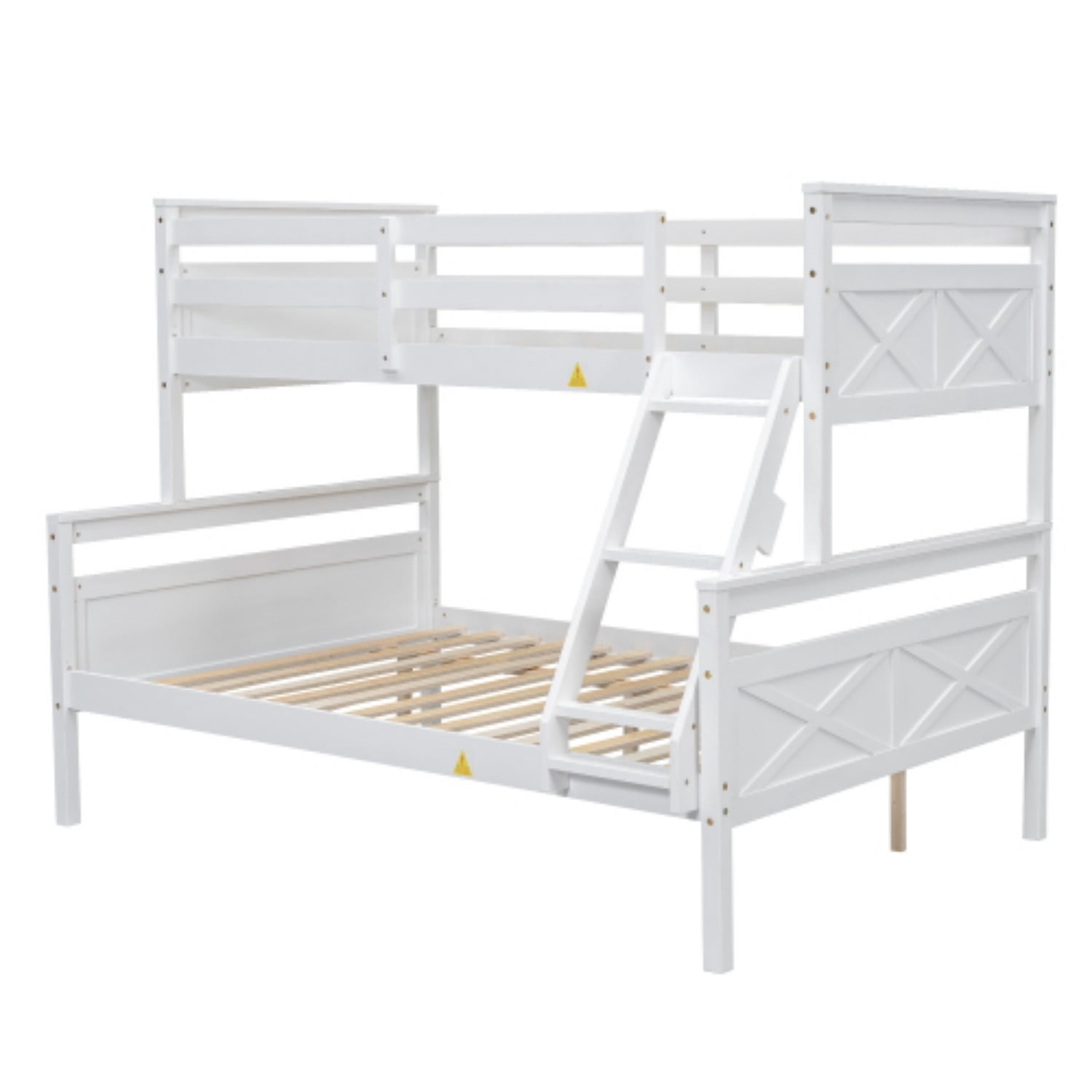 Twin Over Full Bunk Bed with Ladder and Safety Guardrails, Convertible Wood Bunk Bed Frame, Detachable into Twin & Full Platform Beds for Kids Bedroom, White