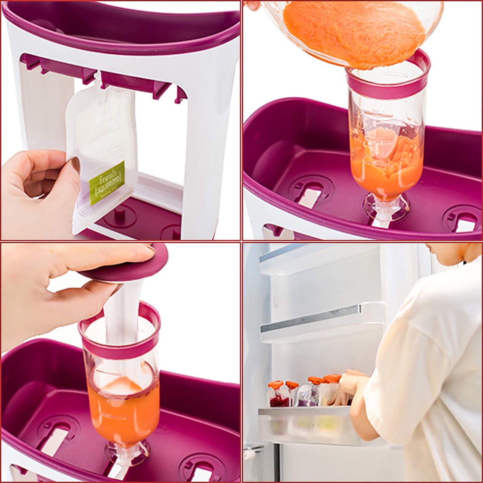 Leyeet Baby Food Squeeze Station, Fill 3 Reusable Pouches at Once, BPA-Free Homemade Puree Maker with 10 Storage Bags, Homemade Baby Food Prep Essential, Baby Food Maker for Kids
