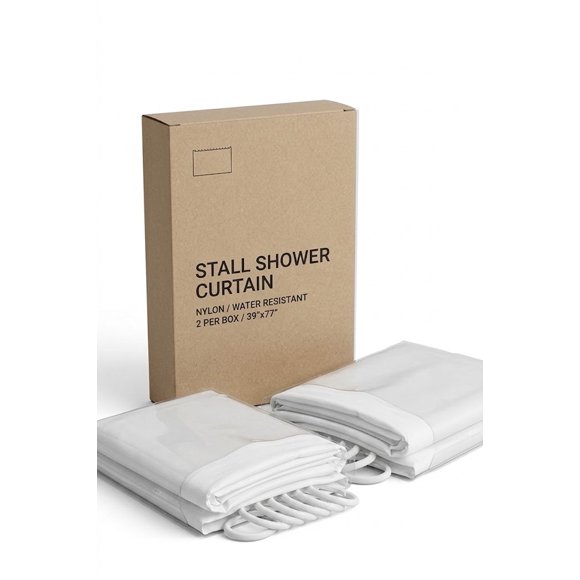 Stall Shower Curtain Water Resistant Nylon with built in Hooks 39"x 77" Packing 2/ Box