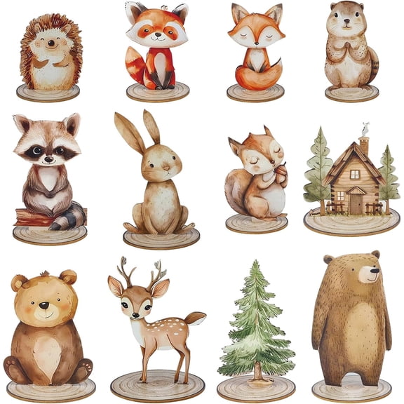 12 Pack Woodland Animals Baby Shower Decorations, Kid Forest Happy Birthday Decoration Centerpieces for Tables Woodland Nursery Animal Decor Home Office Farmhouse