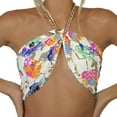 thumbnail image 1 of Sequined Chain Halter-Neck Bustier Wrapped Tube Tops Women Back Tie Up Tank Tops Crop Pink M, 1 of 5