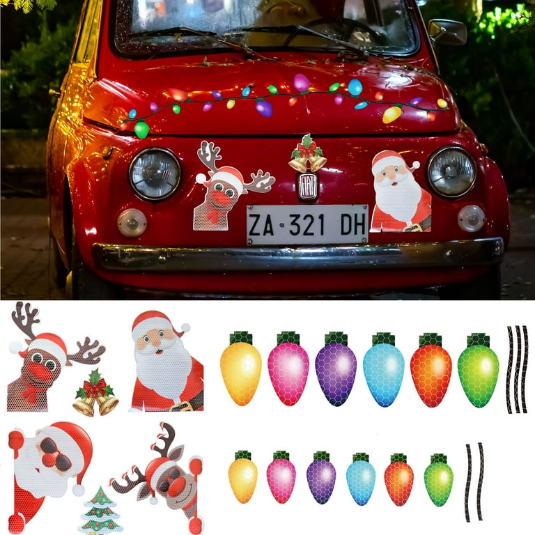 Magnetic Christmas Car Fridge Decorative Reflective Bulb Lights,Reflective Sticker Magnets Light Bulb Santa Claus Magnetic Decal Refrigerator Stickers
