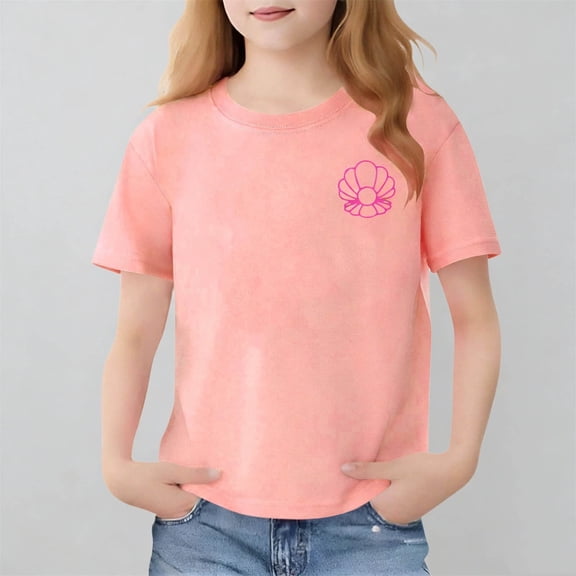 ATOGUTA Girls Beach Shirts Soft Tees Kids Tshirts Clothes Summer Tops T-Shirt Pink, Size 1T-12