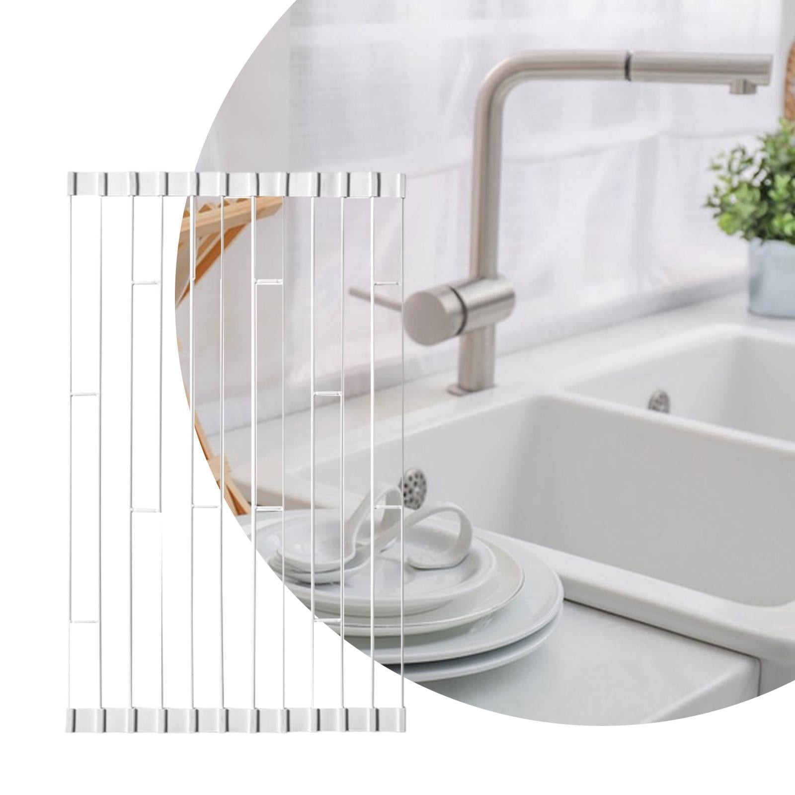 Fiocias Roll up Dish Drying Rack Space Saving Folding Sink Drying Mat Silicone Dish Rack L