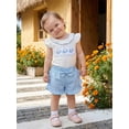 thumbnail image 6 of BemeyourBBs Toddler Baby Girls Summer Clothes Little Baby Girl Dolphin Outfit Cute Dolphin Embroidery Flying Sleeve t Shirt Tops and Ruffled Striped Shorts Set Toddler Girl Summer 2 Pieces Outfit, 6 of 9