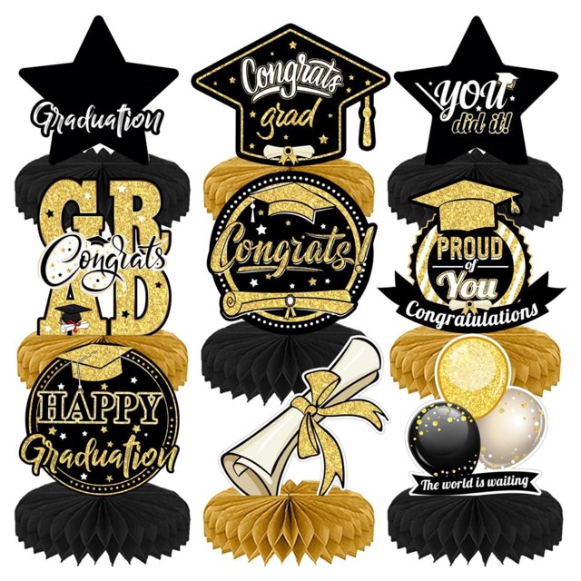 DJN Home & Garden 9Pcs Prom Night Honeycomb Centerpieces Prom 2025 Table Decorations Congrats Class Of 2025 Graduation Decorations For High School College Graduation Celebration Prom