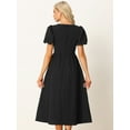 thumbnail image 3 of Unique Bargains Women's Puff Sleeve Textured Fit and Flare Dresses S Black, 3 of 6