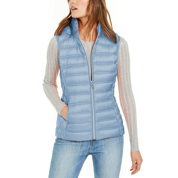Michael Kors Women's Chambray Down Puffer Hooded Vest Jacket (M)