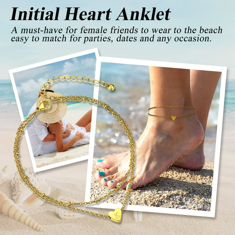 Bestyle 18K Gold Plated Initial Ankle Bracelets Women Double