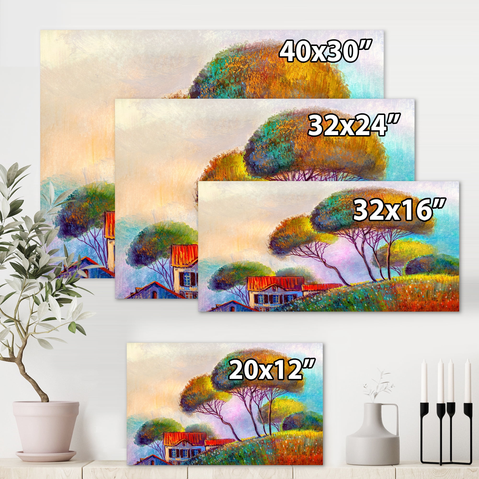 Designart ' Beautiful Village House On A Hot Summer Day ' Modern Canvas Wall Art Print