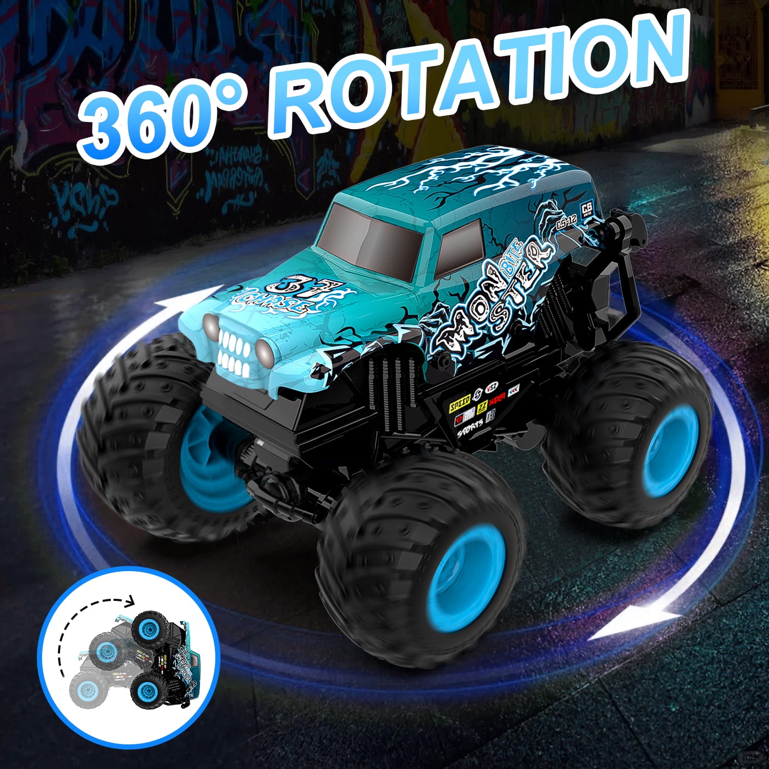 VKFVKF RC Monster Truck Toys, Remote Control Cars for Kids, Dinosaur RC Cars with Light & Music,Stunt, 360° Spin, Walk Upright