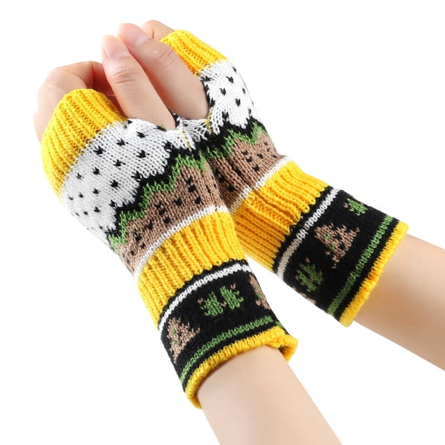 Xiao Hua Guantes sin dedos para mujer, manoplas de punto con forma de árbol de Navidad, calentadores de muñeca de medio dedo para invierno, estilo C