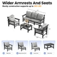 thumbnail image 3 of UDPATIO HDPE Patio Conversation Set, 6-Piece Sectional Outdoor Furniture Set, All-Weather Outdoor Couch Set for Deck, Lawn, Grey Frame with Grey Cushion, 3 of 8