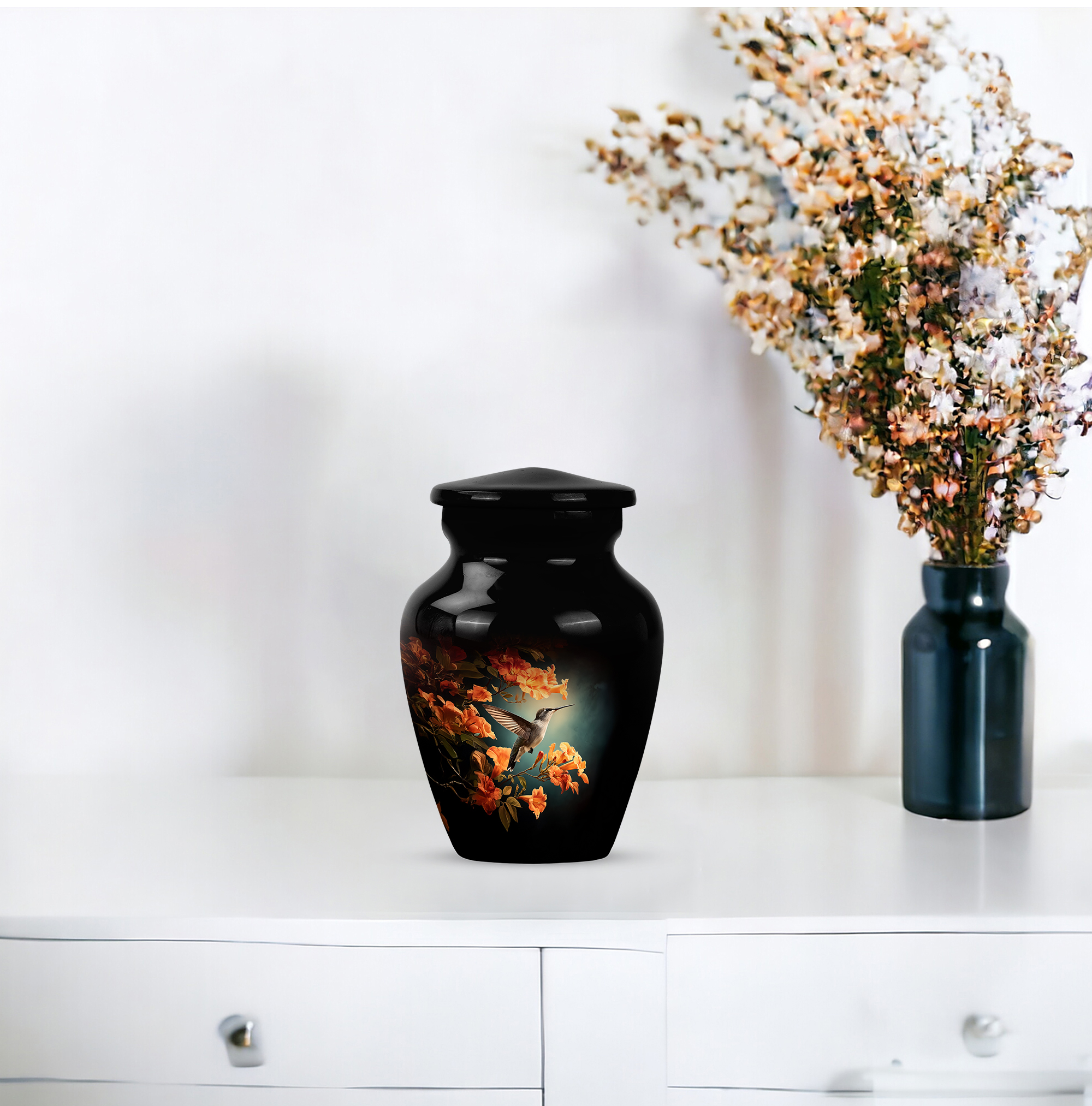 MUKTIVE Humming Bird Cremation Urn for Ashes Adult Female & Male 3 Inch - Black Decorative Tiny Urns for Women - Human keepsake Urn for Ashes Adult Male - Mini Funeral Memorial Gift