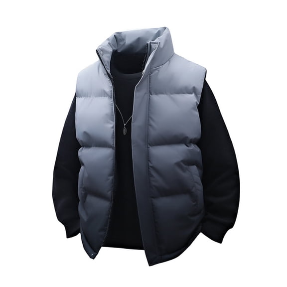 Men's and Women's Casual Stand-up Collar Gradient Vest with Cotton Cold-proof and Warm Sleeveless Zipper, Unisex Vest for Layering and Style,Black,L