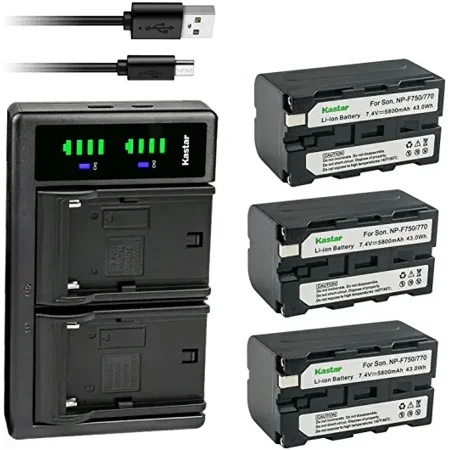 Kastar NP-F770 Battery 3-Pack and LTD2 USB Charger Compatible with Sony PLM-100 PLM-50 PLM-A35 PLM-A55 Q002-HDR1 UPX-2000 NEX-EA50M NEX-FS100 NEX-FS700R NEX-FS700RH FDR-AX1 PXW-Z100 PXW-Z150 Camera