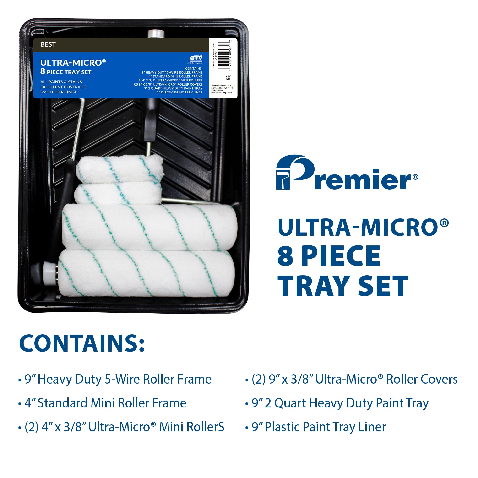 Best 8-Piece Ultra-Micro Paint Roller Kit with Plastic Tray