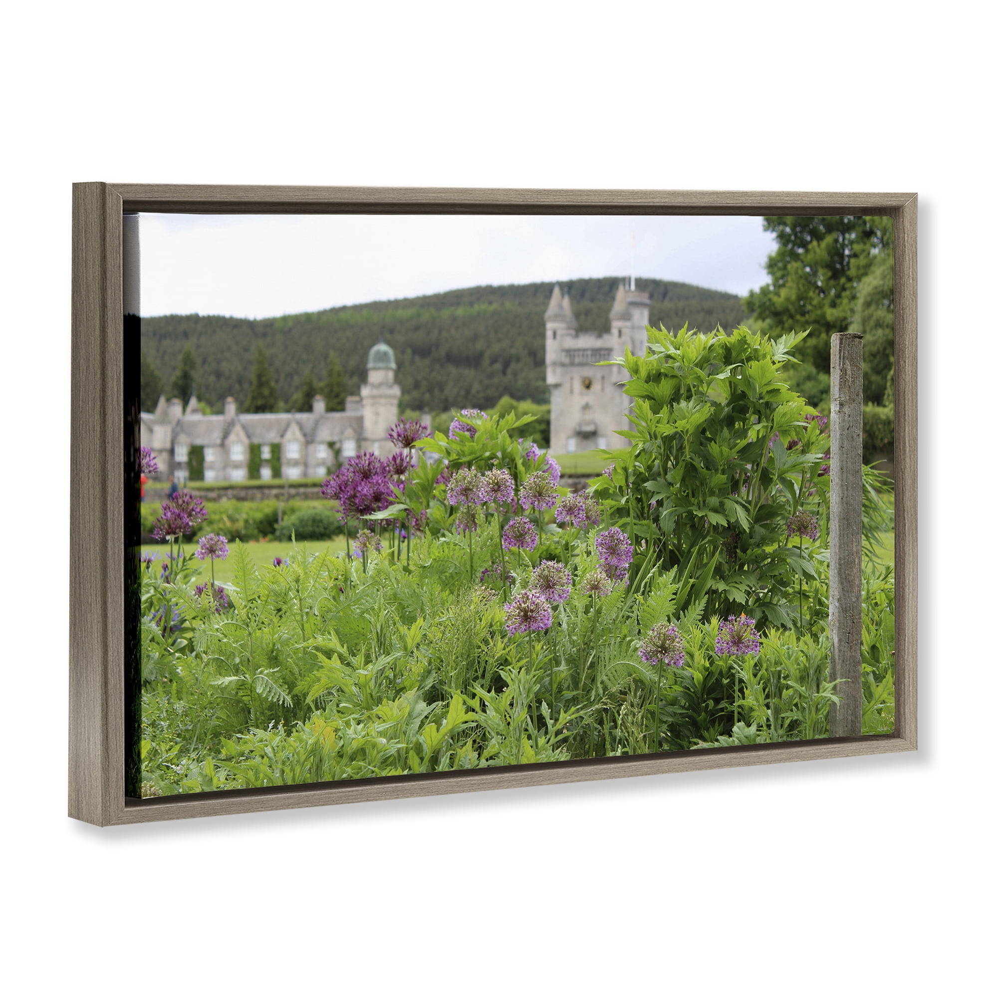 Stupell Industries Distant Castle View Landscape & Nature Photography Brown Floater Framed Canvas Art Print Wall Art, 25 x 17