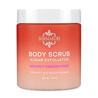 Dermasuri Exfoliating Sugar Scrub - Body Scrubber for Men & Women - Exfoliates & Removes Dead & Dry Skin for a Soft & Radiant Glow - Deep Hydration & Moisture - Coconut Passion Fruit