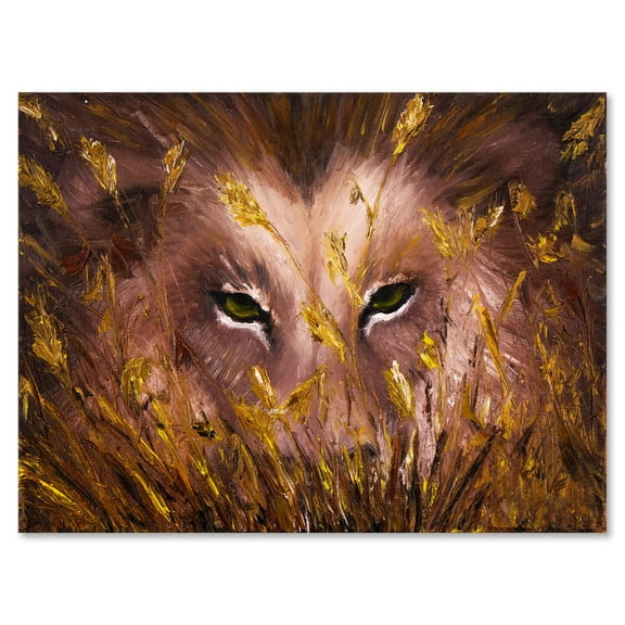 Designart ' Close Up Of Wolf Eyes In The Grass ' Farmhouse Canvas Wall Art Print