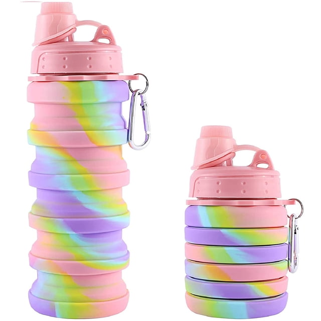 Botella de agua deportiva de silicona plegable, tamaño ajustable de 500 ml, fitness al aire libre, viajes, camping, montañismo (polvo de camuflaje)
