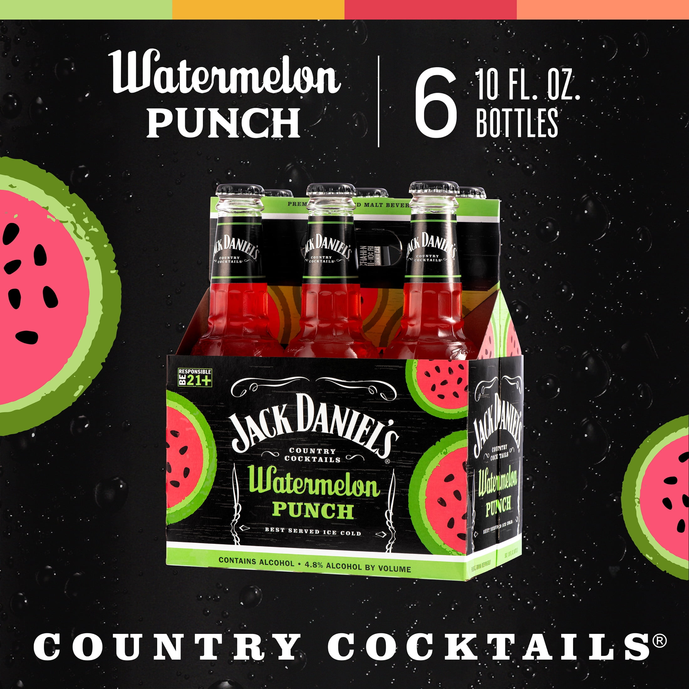 Jack Daniel's Watermelon Punch Malt Beverage, 6 pack, 10 fl oz Bottle, 4.8% ABV