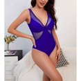 thumbnail image 2 of Traje de baño para mujer, 1 pieza, cuello en V, malla, empalme hueco, almohadilla de sujetador extraíble, fuerte elasticidad, breve traje de baño, traje de baño azul M, 2 of 6