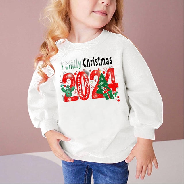 Fiudx Sudadera Navideña, Suave Mezcla de Algodón y Poliéster, para Niños, Cuello Redondo, Manga Larga, Estampado Festivo, Uso Diario Informal, Moda para Niños y Niñas, Suave con La Piel, Regalo Perfe