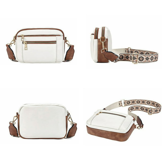 Bolso Cuadrado Pequeño Cruzado Con Correas Jacquard PU Multifuncional A Juego Colores Europeos Y Americanos (Estilo 1) Beige Con Marrón