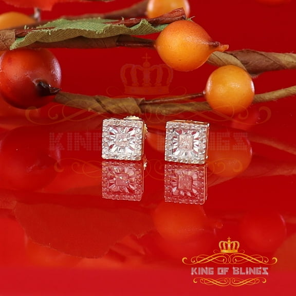 King of Bling's 925 Yellow Silver 0.20ct Diamond Women's/ Men's Stud Square Fashion Earrings