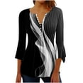 thumbnail image 2 of Viluyesy 3/4 Sleeves T-Shirt Women Round Neck Shirt Tops Fold Button Loose Blouse Multicolor Size 2XL, 2 of 5