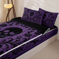 thumbnail image 3 of Feelyou Vintage Boho Skull Zipper Twin Comforter Sets with Fitted Sheet and 2 Pillowcases, Mandala Damask Flower Zipper Bedding Set, Purple Black, Black Reversible, 4 Pieces, 3 of 7