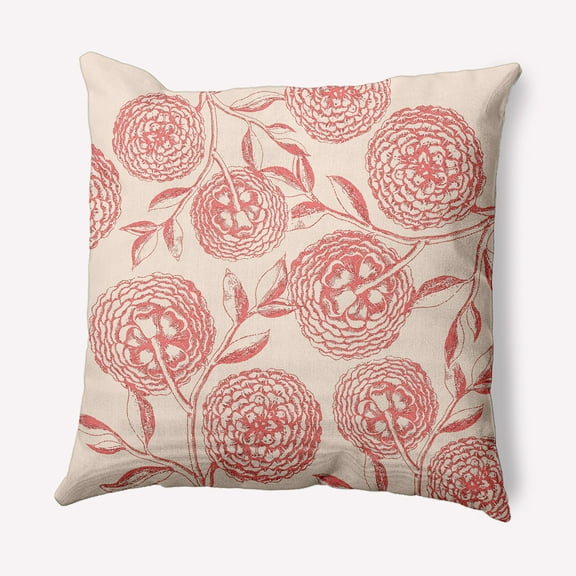 Simply Daisy 16 in x 16 in Vintage Pink Blush Coral Polyester Throw Pillow
