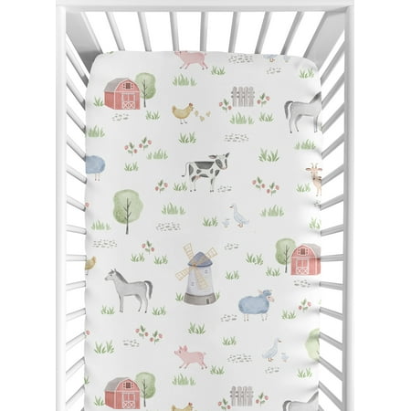 UPC: 0846480075424 | Sweet Jojo Designs Farm Animals Boy or Girl Fitted Crib Sheet Baby or Toddler Bed Nursery – Watercolor Farmhouse Horse Cow Sheep Pig
