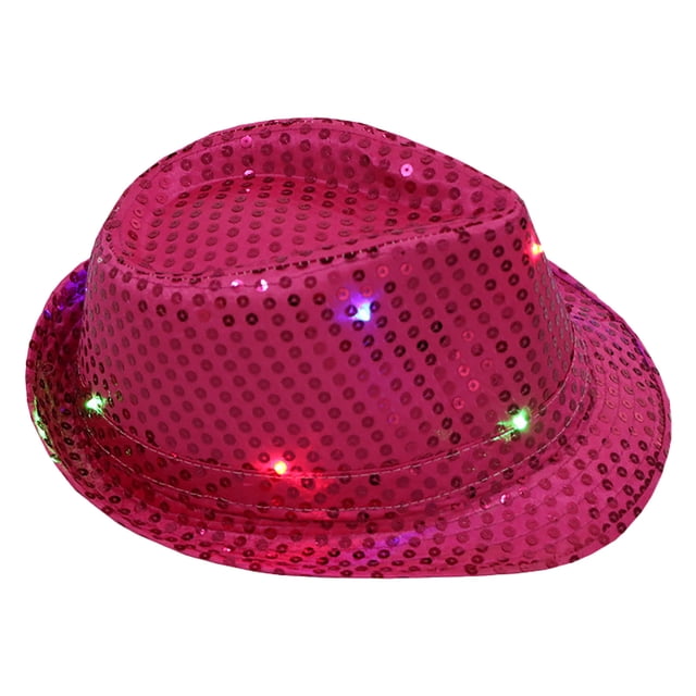 Under $10 Bucket Hats Pink LED Sequin Glow Jazz Hat Performance Props Flash Cowboy Hat