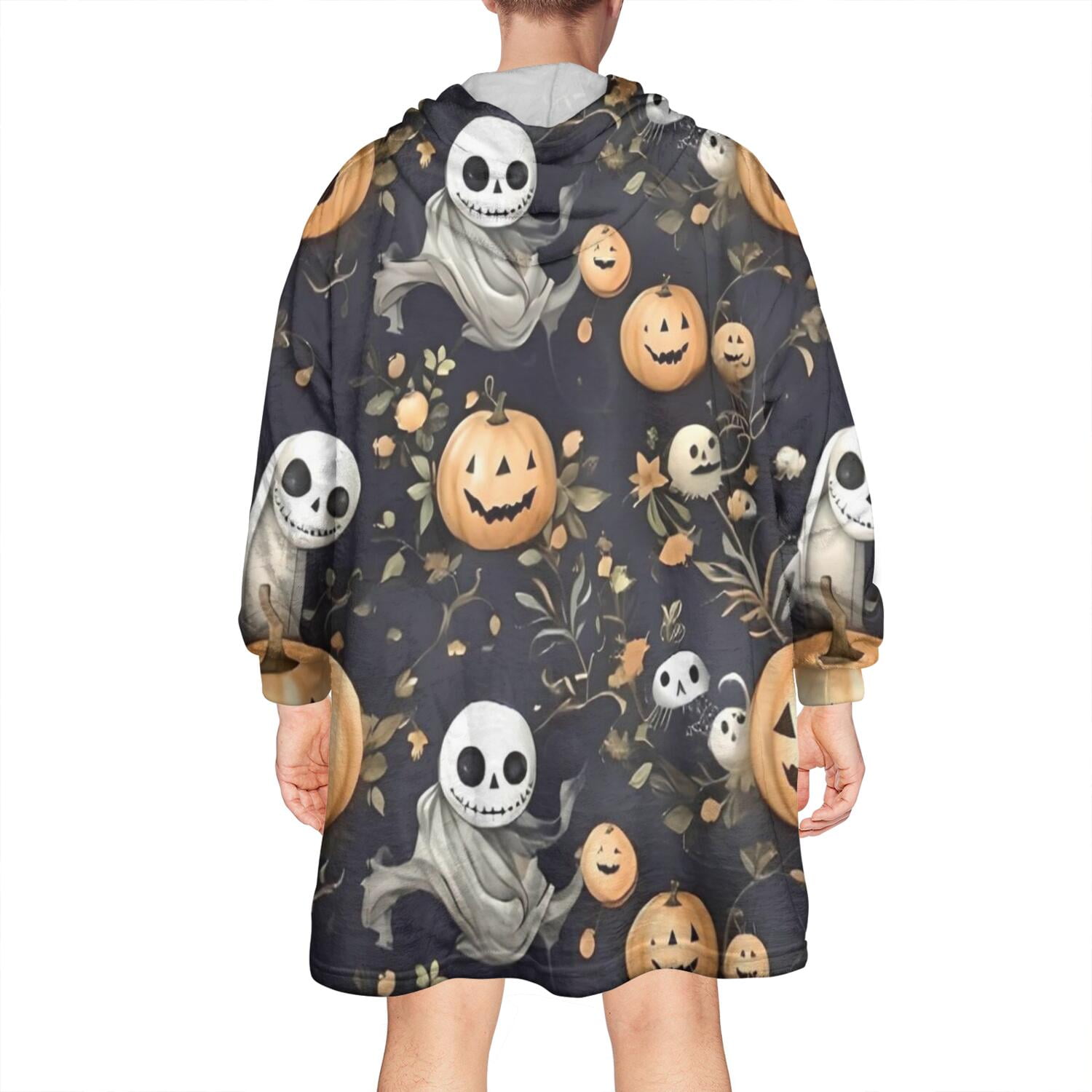 Wearable Oversized Blanket,Nightmare Before Christmas Halloween Pattern Wearable Blanket Hoodie for Adults,Cozy Hooded Blankets with Super Pockets,Super Warm Fuzzy Pullover for Women & Men