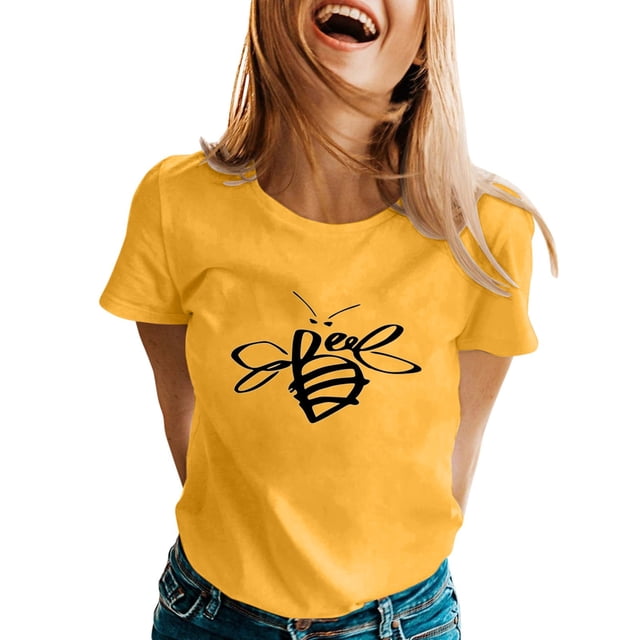 TSADFHJI Chemises pour Femmes TTG T-Shirt à Manches Courtes Imprimé de Printemps pour Femmes à Col Rond Haut